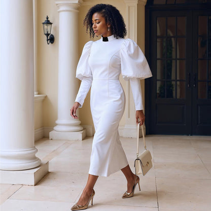 Clergy Dress with Puff Sleeves and Classic Collar- 4813 by Tally Taylor
