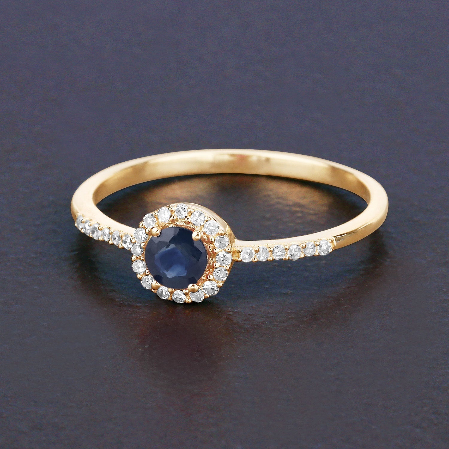 0.38 Carat Genuine Blue Sapphire and White Diamond 14K Yellow Gold Ring by Bids.com