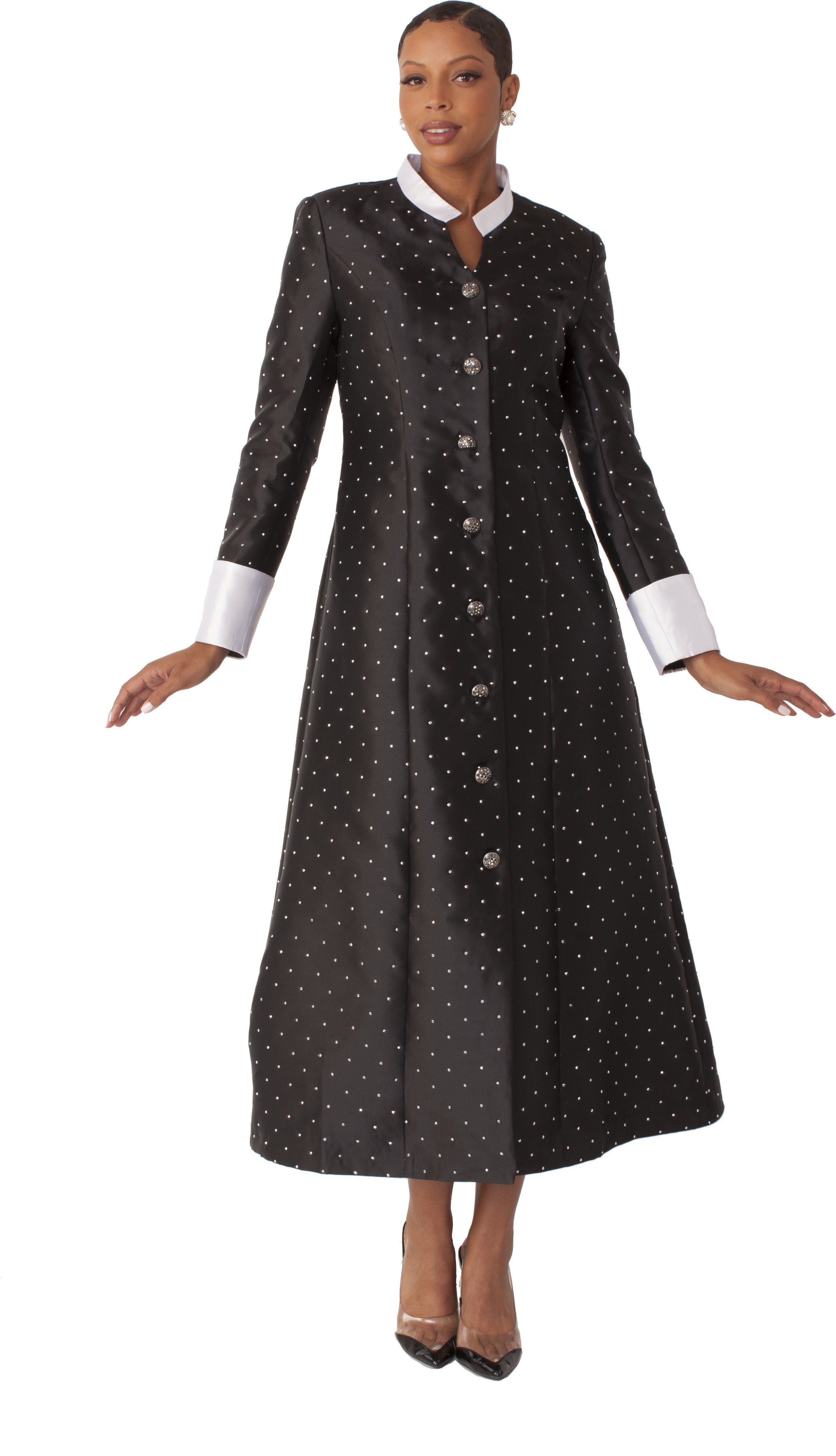Plus Size Rhinestone Button Preaching Robe with Studded Detailing- 4816W by Tally Taylor
