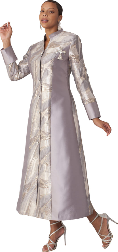 Plus Size Brocade Clergy Robe with Cross Brooch – 4821W by Tally Taylor