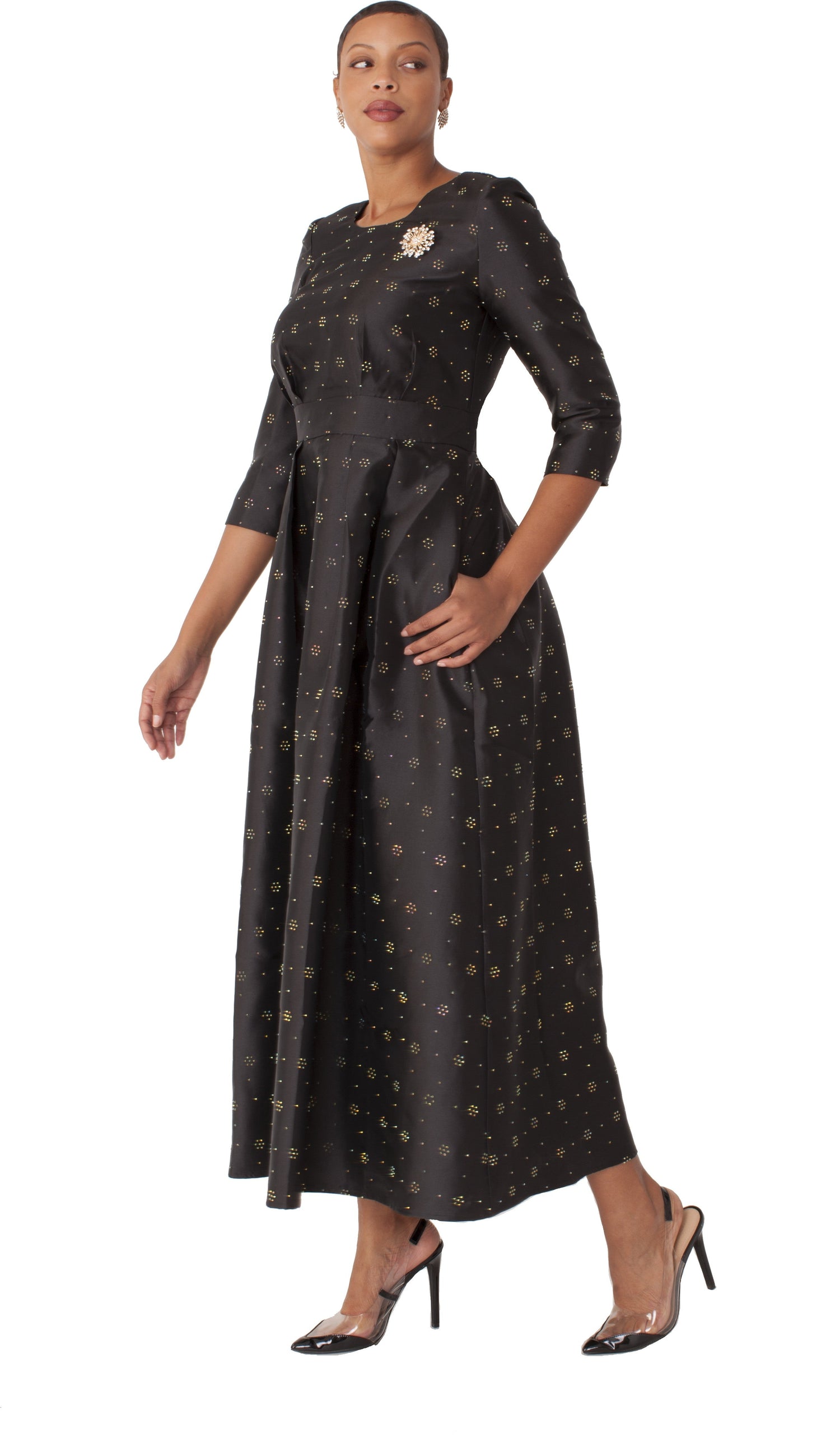 Plus Size 3/4 Sleeve Rhinestone Embellished Church Dress- 4826W by Tally Taylor