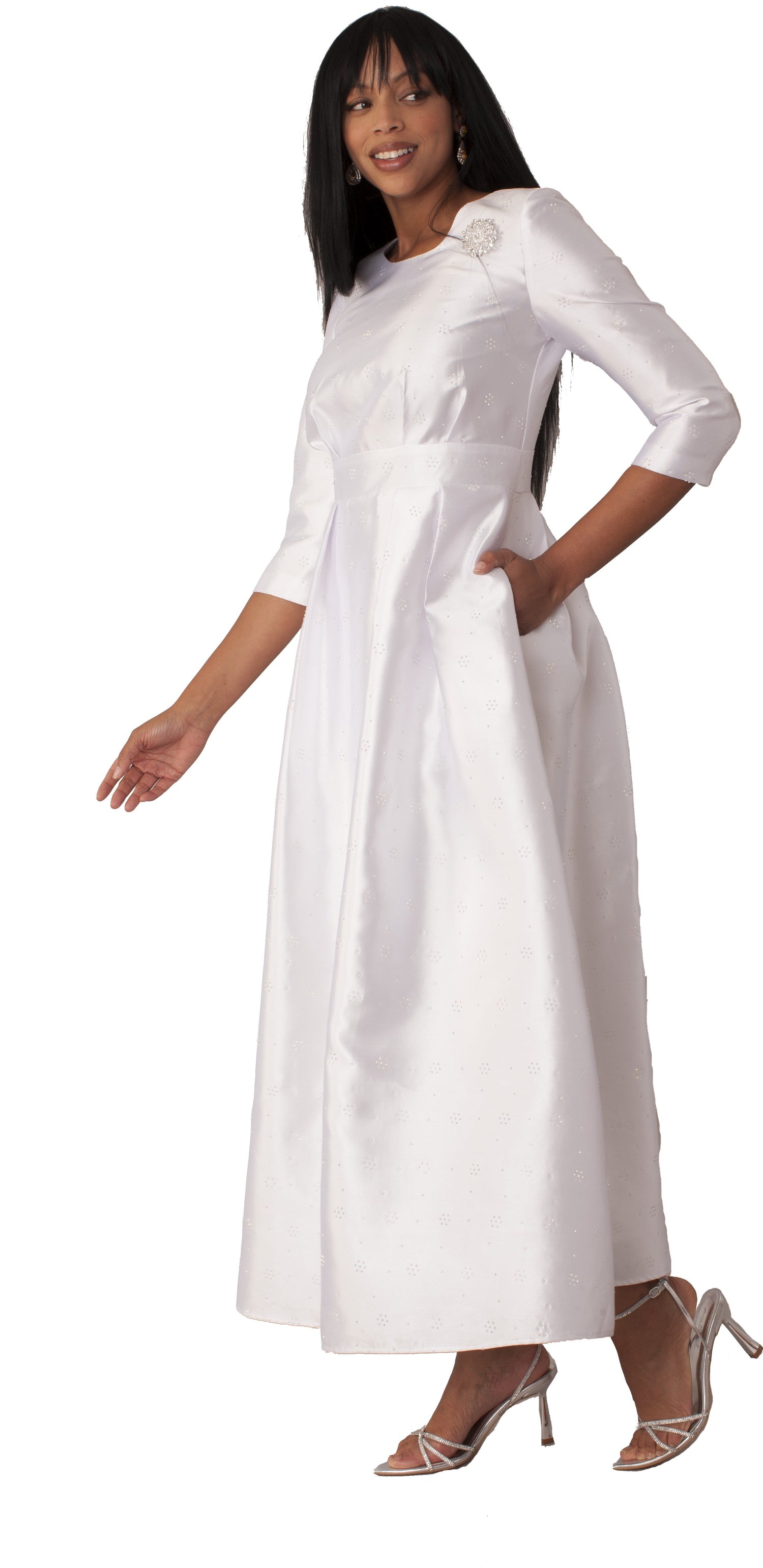 Plus Size 3/4 Sleeve Rhinestone Embellished Church Dress- 4826W by Tally Taylor