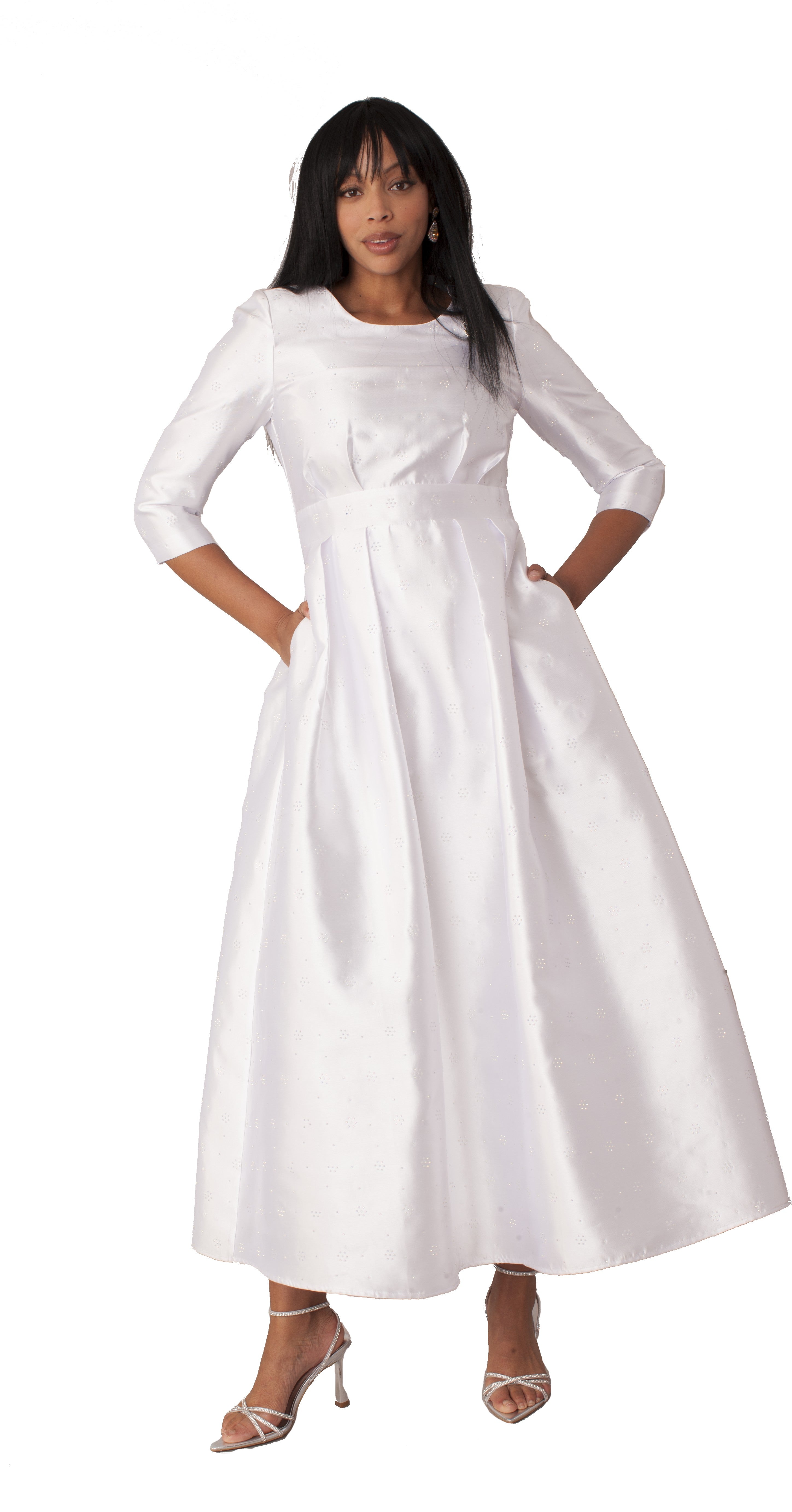Plus Size 3/4 Sleeve Rhinestone Embellished Church Dress- 4826W by Tally Taylor