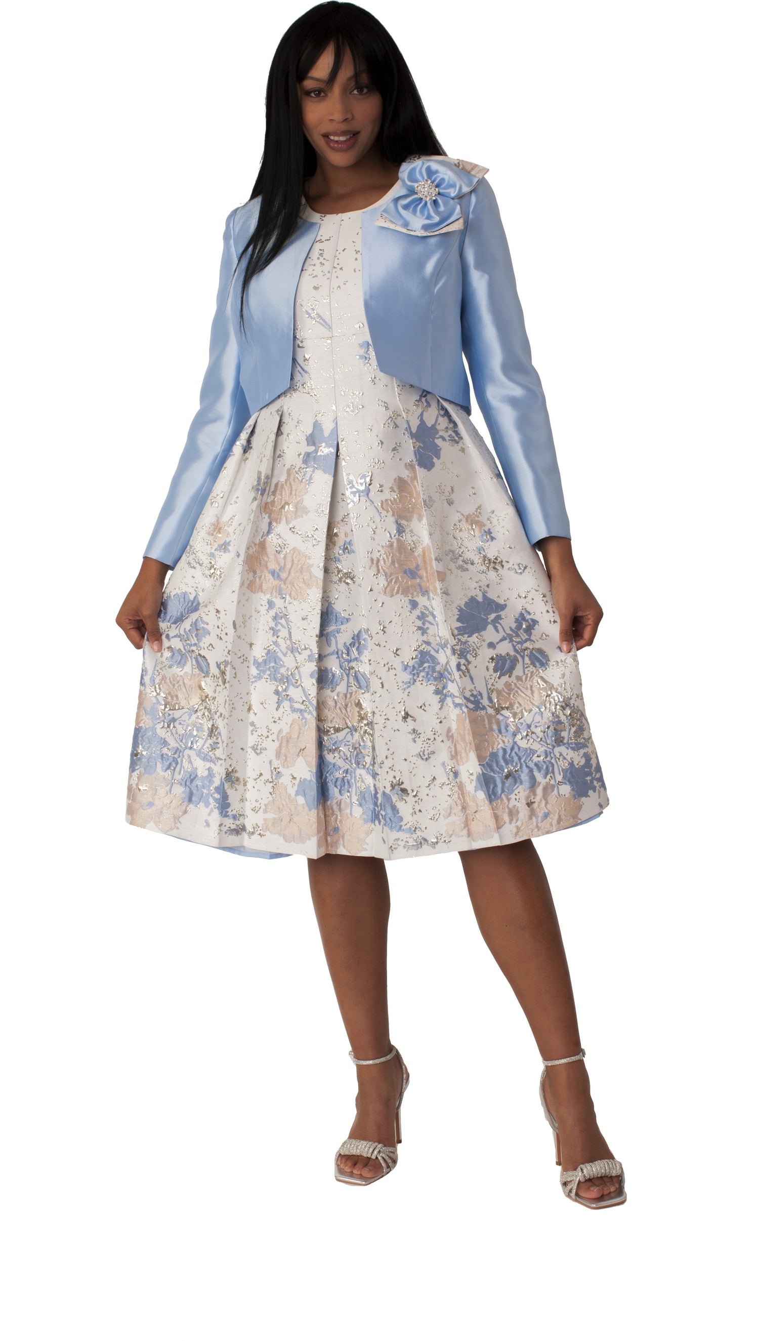 Plus Size Brocade Dress Set with Jacket &amp; Brooch - 4830W by Tally Taylor