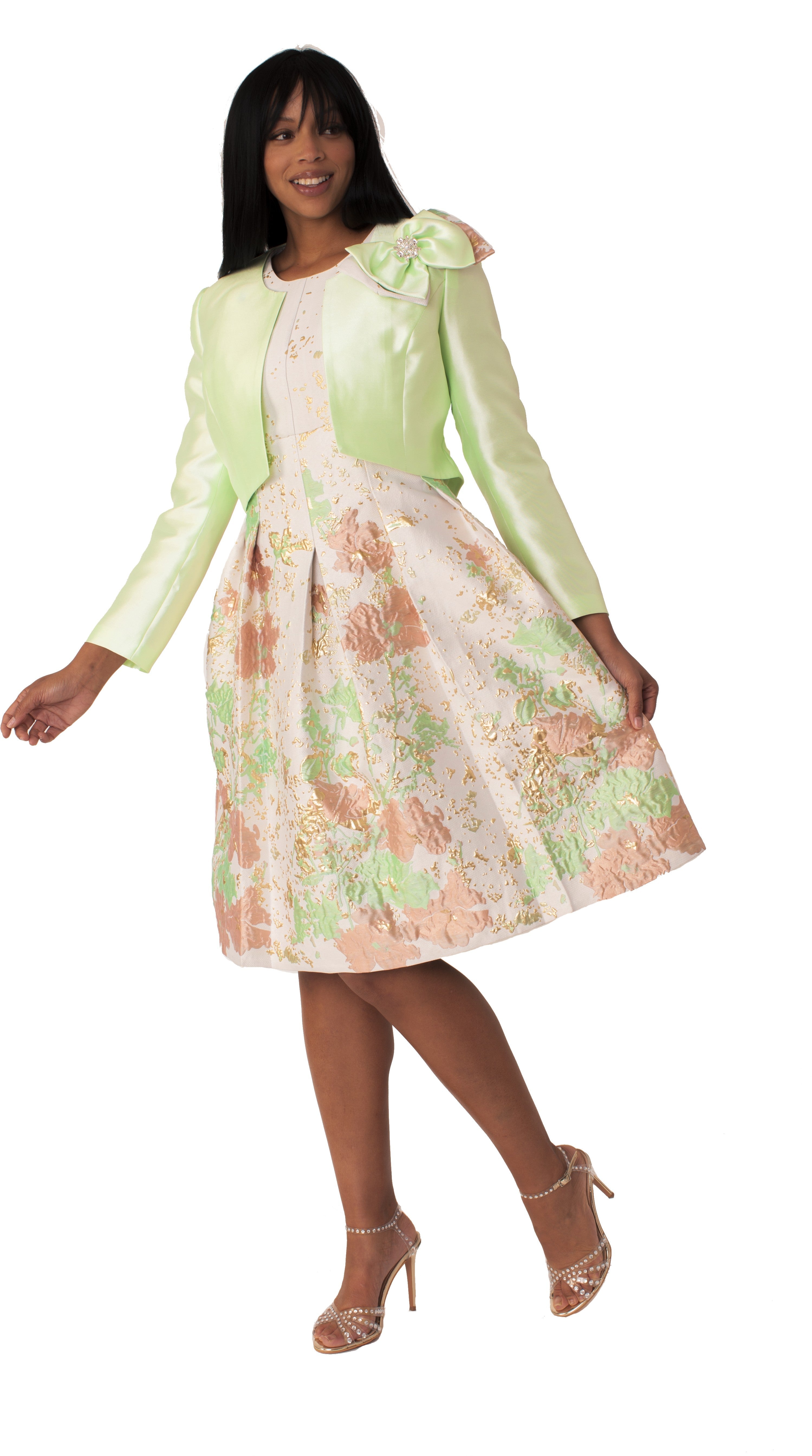Plus Size Brocade Dress Set with Jacket &amp; Brooch - 4830W by Tally Taylor