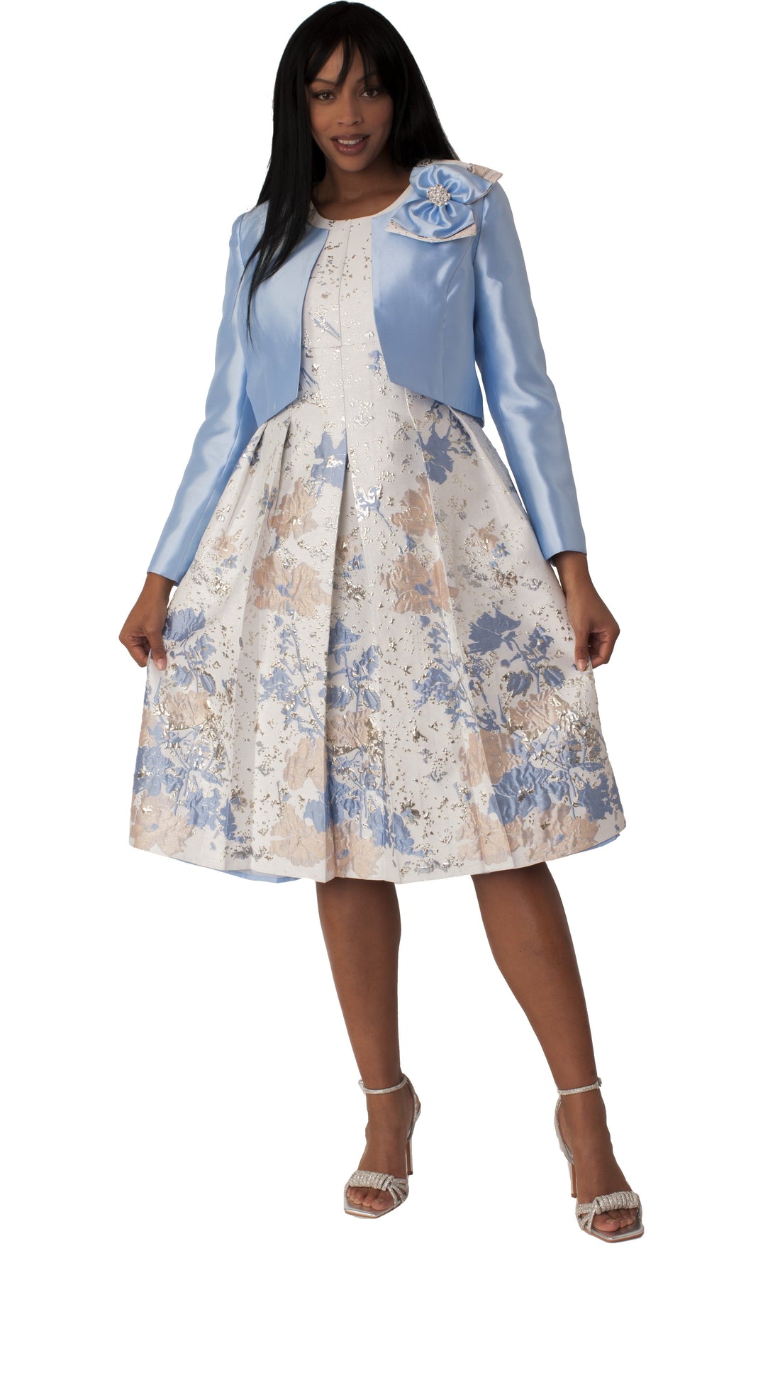 Brocade Dress Set with Jacket &amp; Brooch - 4830 by Tally Taylor