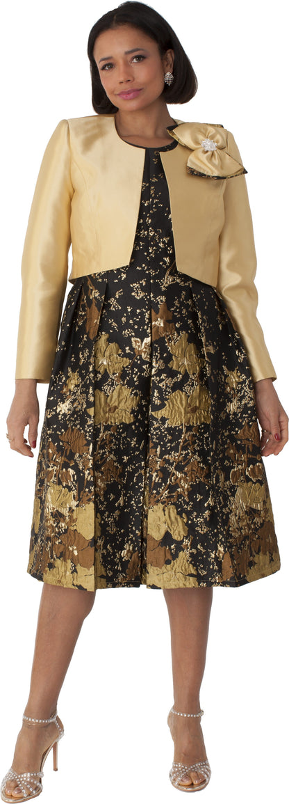 Brocade Dress Set with Jacket &amp; Brooch - 4830 by Tally Taylor