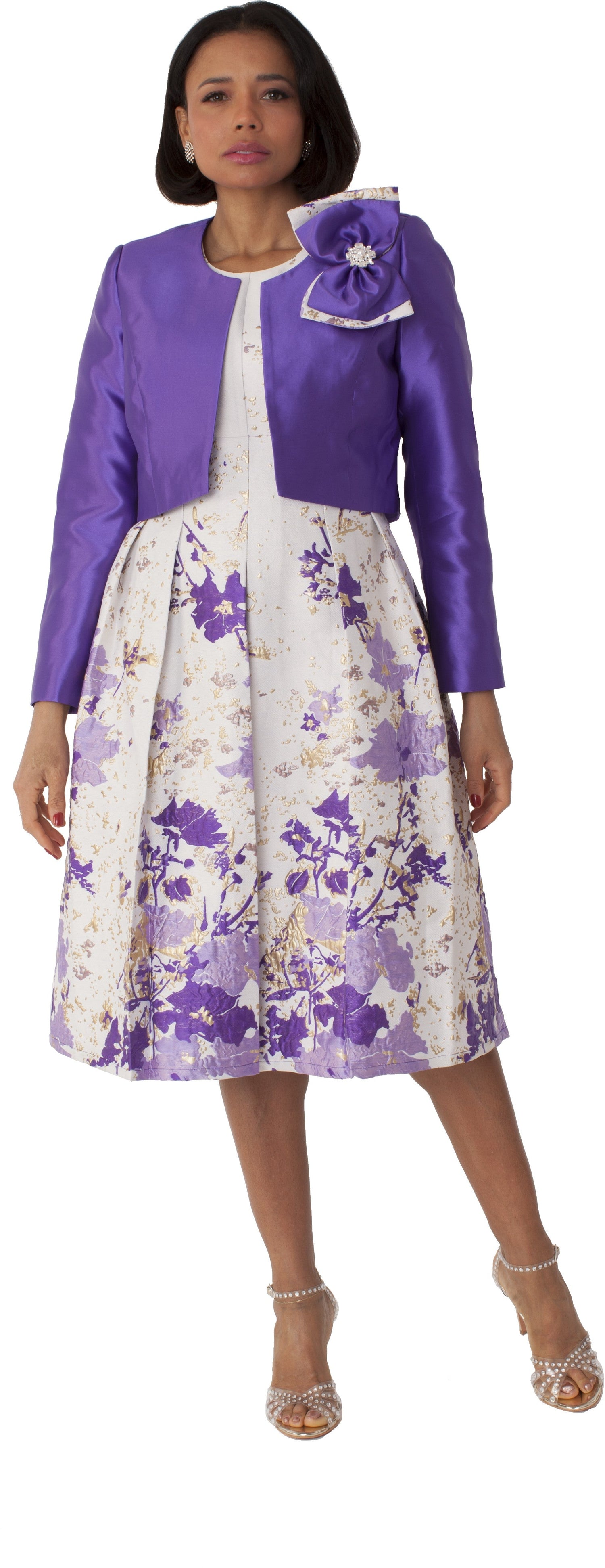 Brocade Dress Set with Jacket &amp; Brooch - 4830 by Tally Taylor