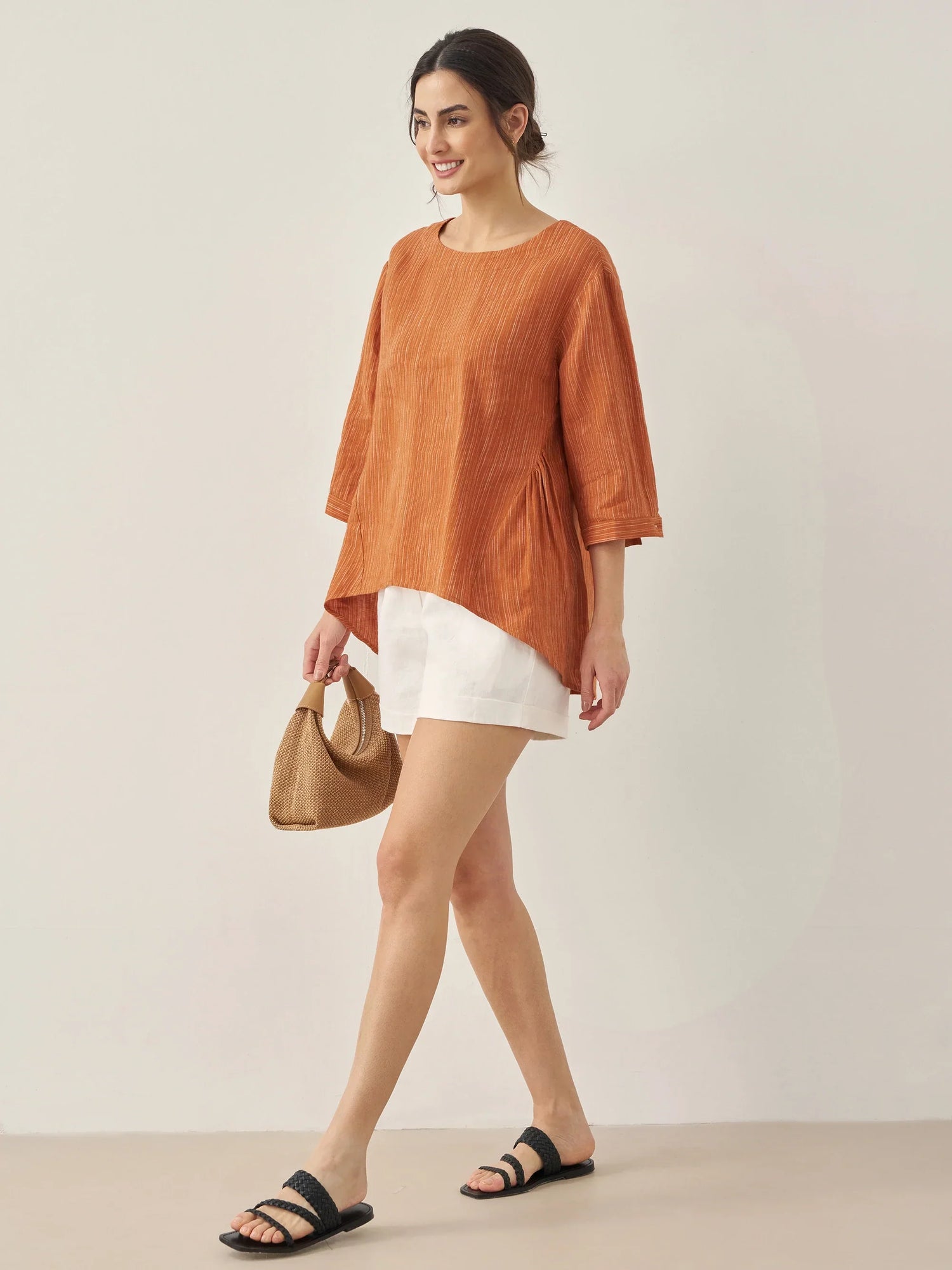 100% Linen Round Neck Artistic Stripe Top FLORENCE by LINTICO