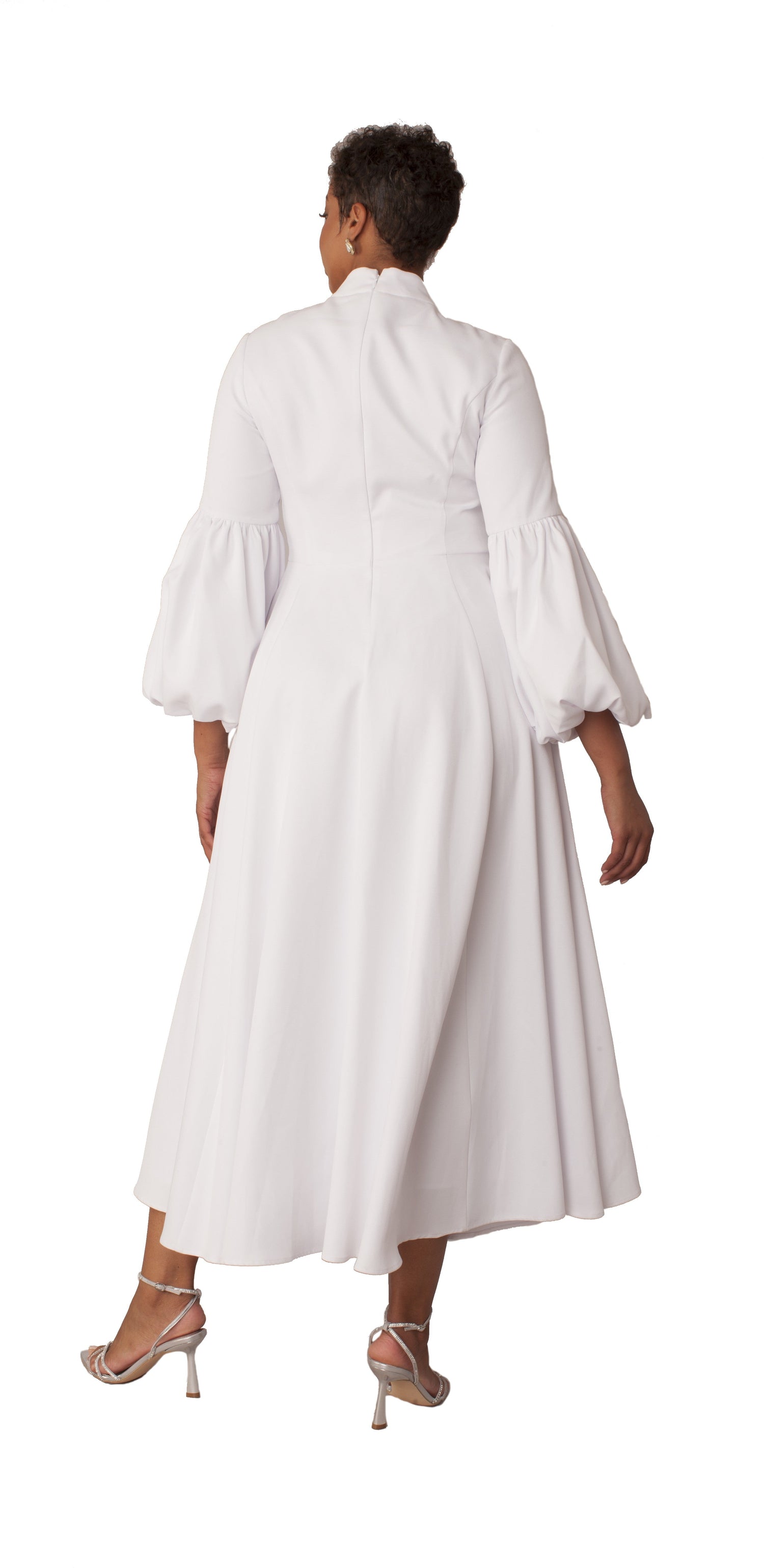 Modest Clergy Dress with Bell Sleeves and Tie Collar – 4846 by Tally Taylor