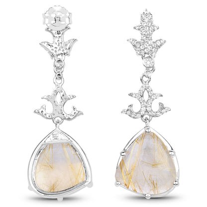 15.97 Carat Genuine Golden Rutile And White Topaz .925 Sterling Silver Earrings by Bids.com