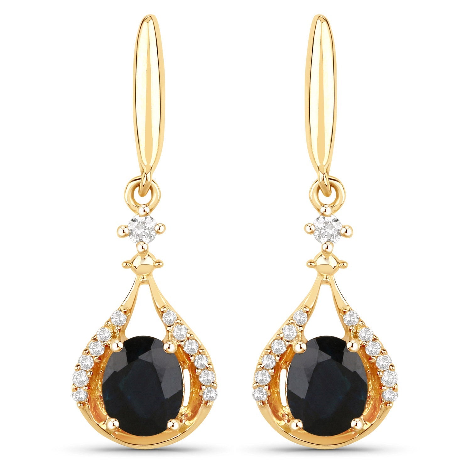 0.86 Carat Genuine Blue Sapphire and White Diamond 14K Yellow Gold Earrings  DestGlow