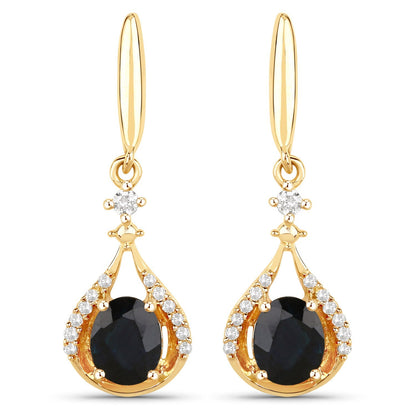 0.86 Carat Genuine Blue Sapphire and White Diamond 14K Yellow Gold Earrings  DestGlow