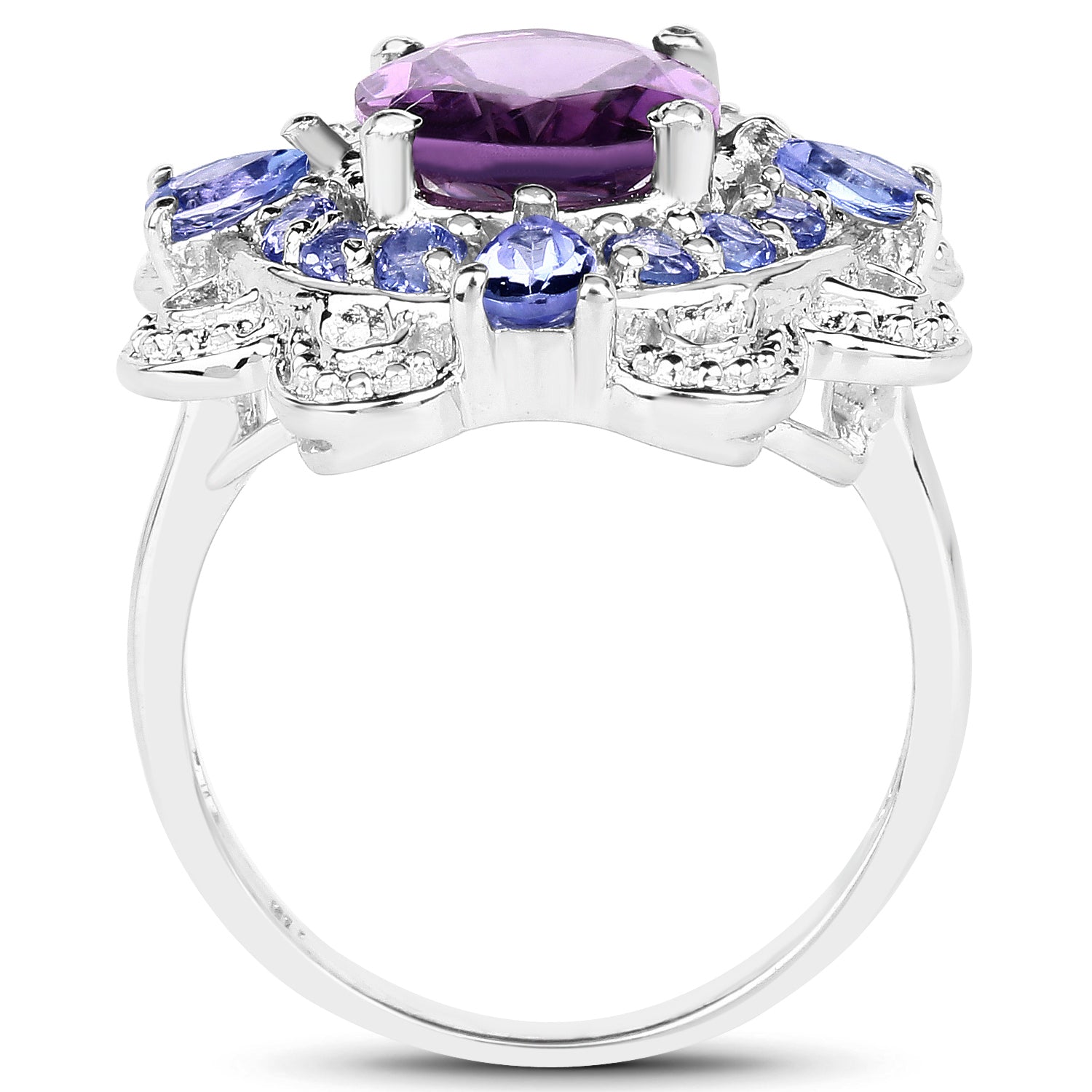 3.13 Carat Genuine Amethyst and Tanzanite .925 Sterling Silver Ring by Bids.com