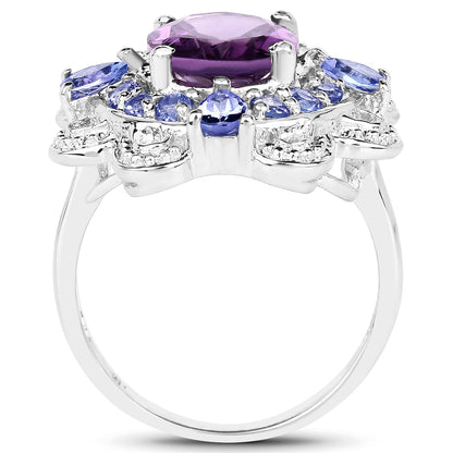 3.13 Carat Genuine Amethyst and Tanzanite .925 Sterling Silver Ring by Bids.com