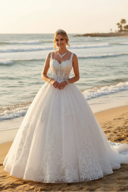 DeKlaire Bridal 489 Wedding Dress V-Neck A-Line Ball Gown