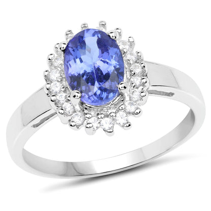 1.45 Carat Genuine Tanzanite and White Zircon .925 Sterling Silver Ring by Bids.com