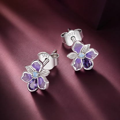 925 Sterling Silver Earrings with Nano Opal Stone and CZ, White Gold Plated, 0.7cm, for Women  DestGlow