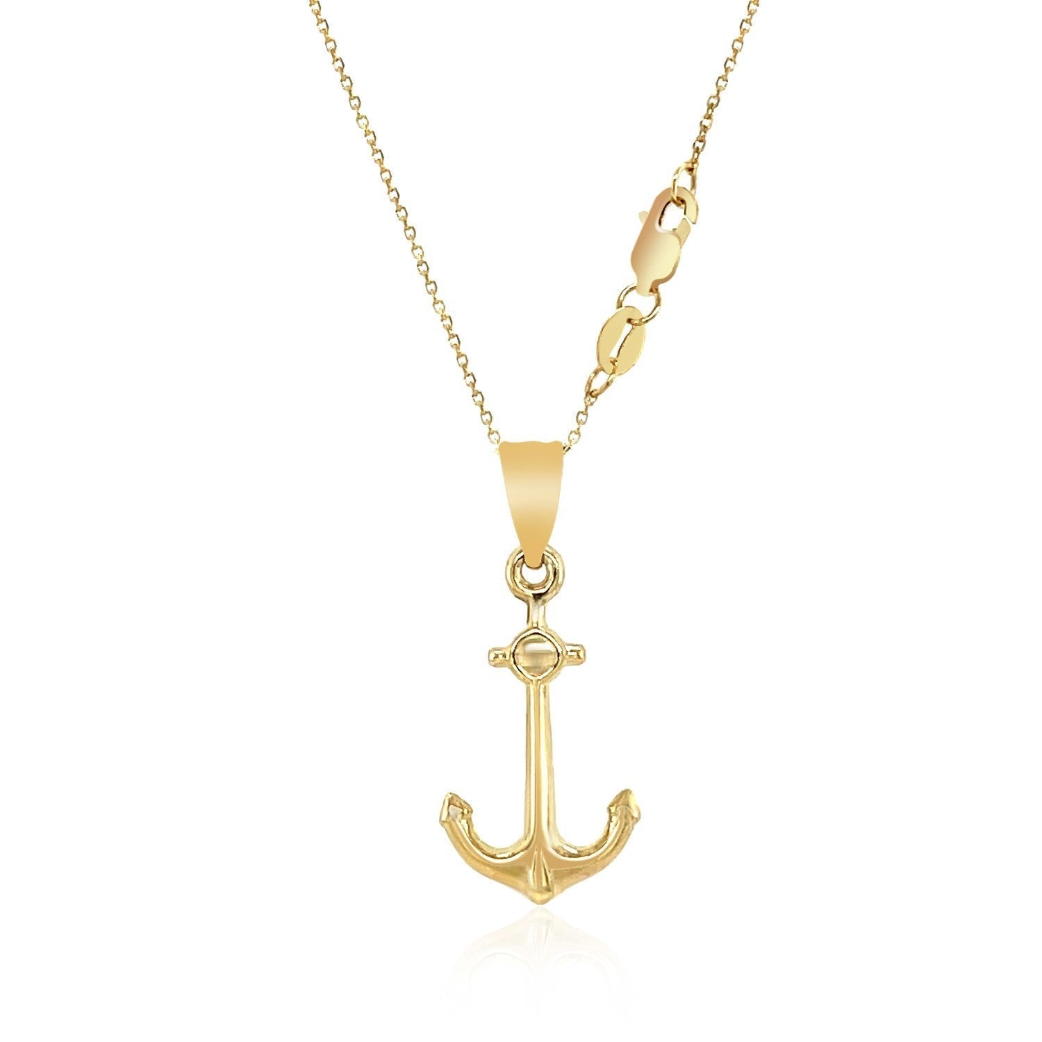 14k Yellow Gold Cable Chain with Anchor Pendant  DestGlow