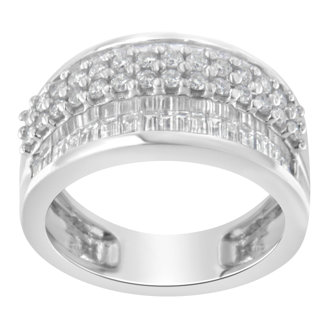 14K White Gold Round and Baguette Diamond Ring (1 1/2 Cttw, F-G Color, SI1-SI2 Clarity) - Size 6-3/4 by Bids.com