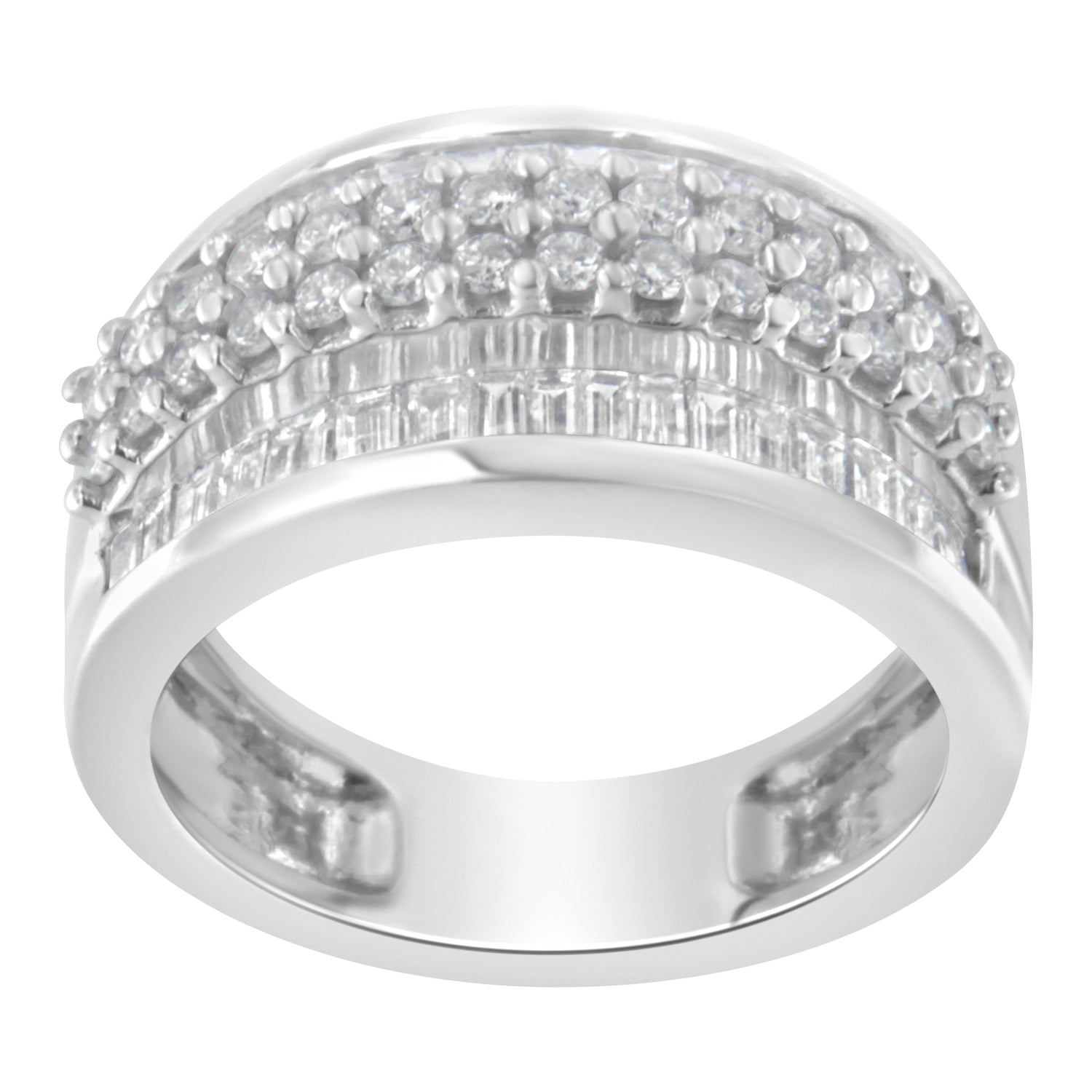 14K White Gold Round and Baguette Diamond Ring (1 1/2 Cttw, F-G Color, SI1-SI2 Clarity) - Size 6-3/4 by Bids.com