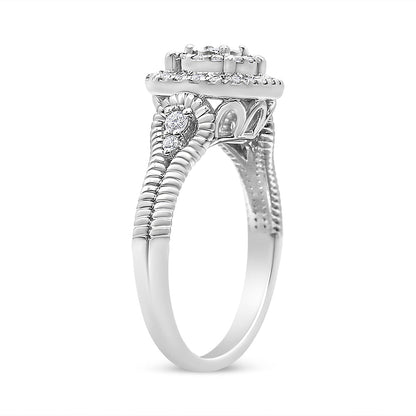 .925 Sterling Silver 1/3 Cttw Miracle Set Round-Cut Diamond Cocktail Ring (H-I Color, I1-I2 Clarity) - Size 7 by Bids.com