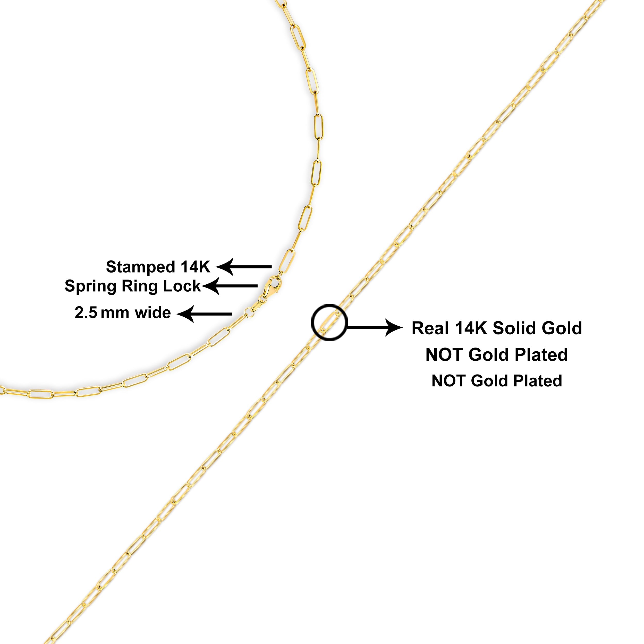 Solid 14K Yellow Gold 2.5mm Paperclip Chain Necklace Unisex 18" Inches by Bids.com
