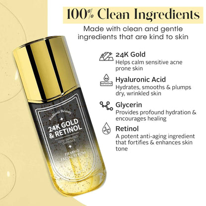 24K Gold &amp; Retinol Firming Serum - Moisturizing, &amp; Protecting - Reduces Dark Spots &amp; Wrinkles - Dermatologist Tested, Korean Skin Care - 1.69 FL.OZ.