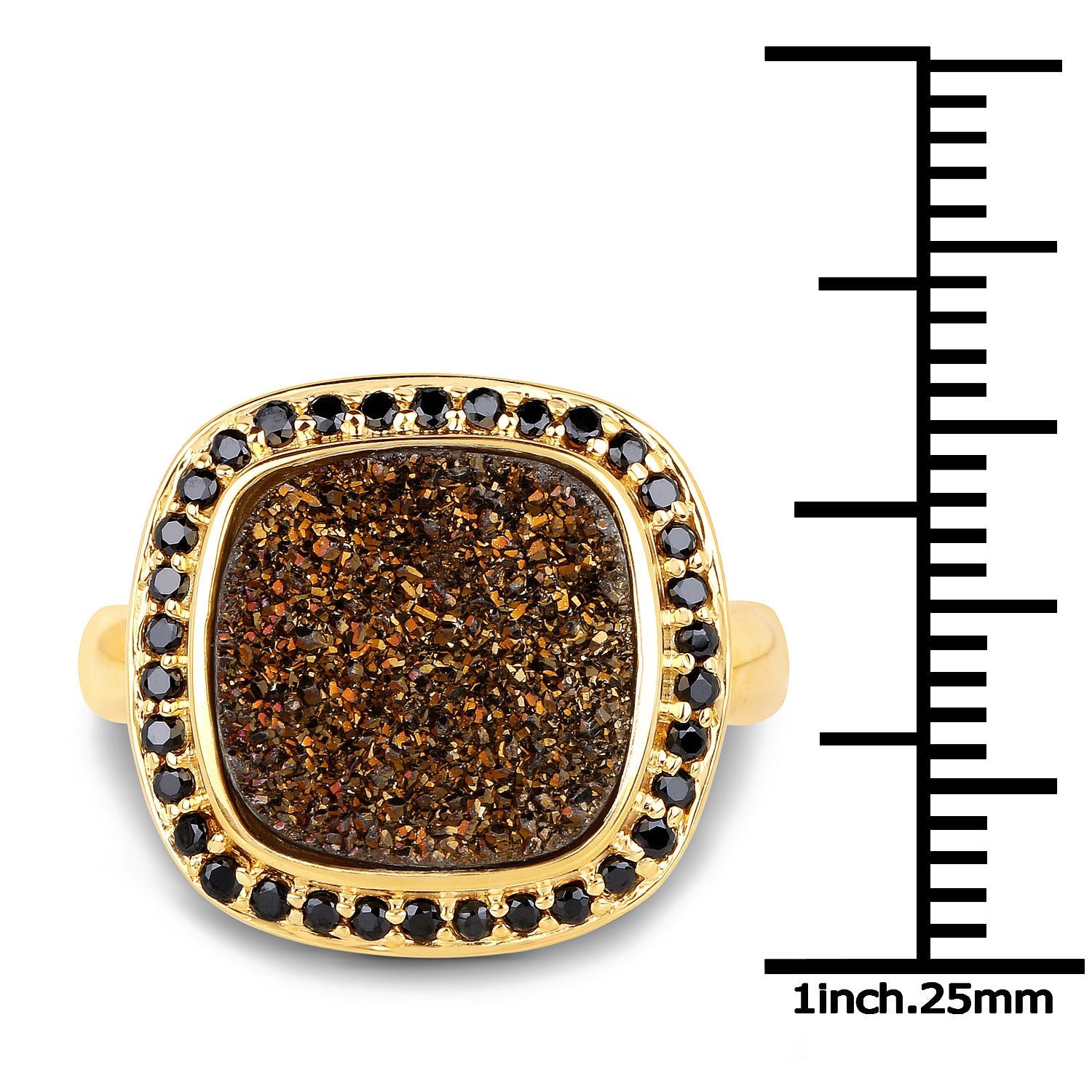 14K Yellow Gold Plated 6.19 Carat Genuine Drusy Quartz and Black Spinel .925 Sterling Silver Ring by Bids.com