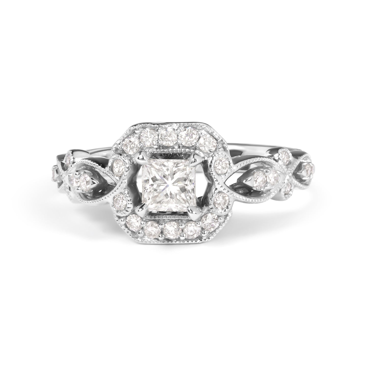 14K White Gold Diamond 3/4 Cttw Diamond Halo Style and Woven Shank Engagement Ring (G-H Color, VS2-SI1 Clarity) - Size 7 by Bids.com