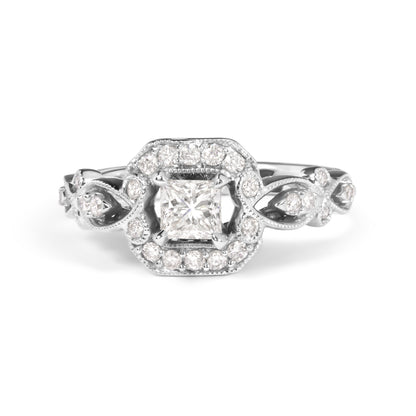 14K White Gold Diamond 3/4 Cttw Diamond Halo Style and Woven Shank Engagement Ring (G-H Color, VS2-SI1 Clarity) - Size 7 by Bids.com