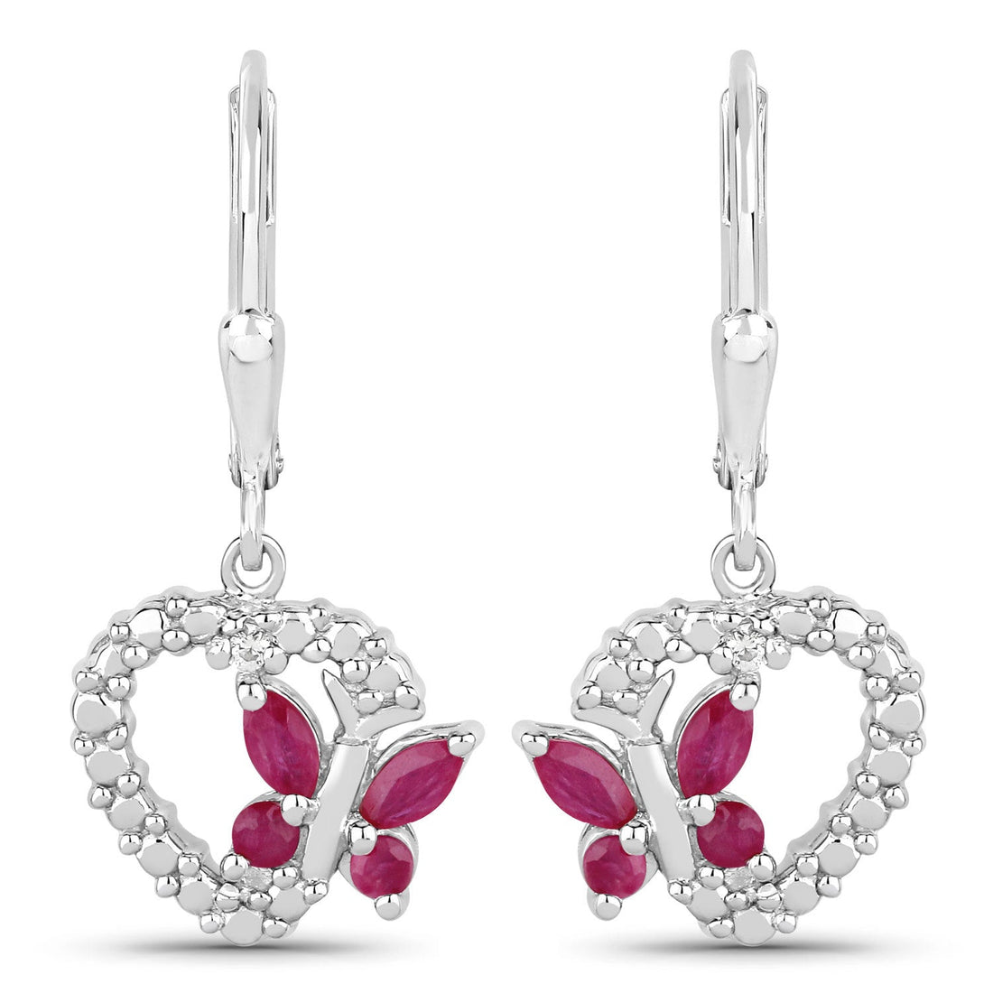 0.59 Carat Genuine Ruby and Created White Sapphire .925 Sterling Silver Earrings  DestGlow