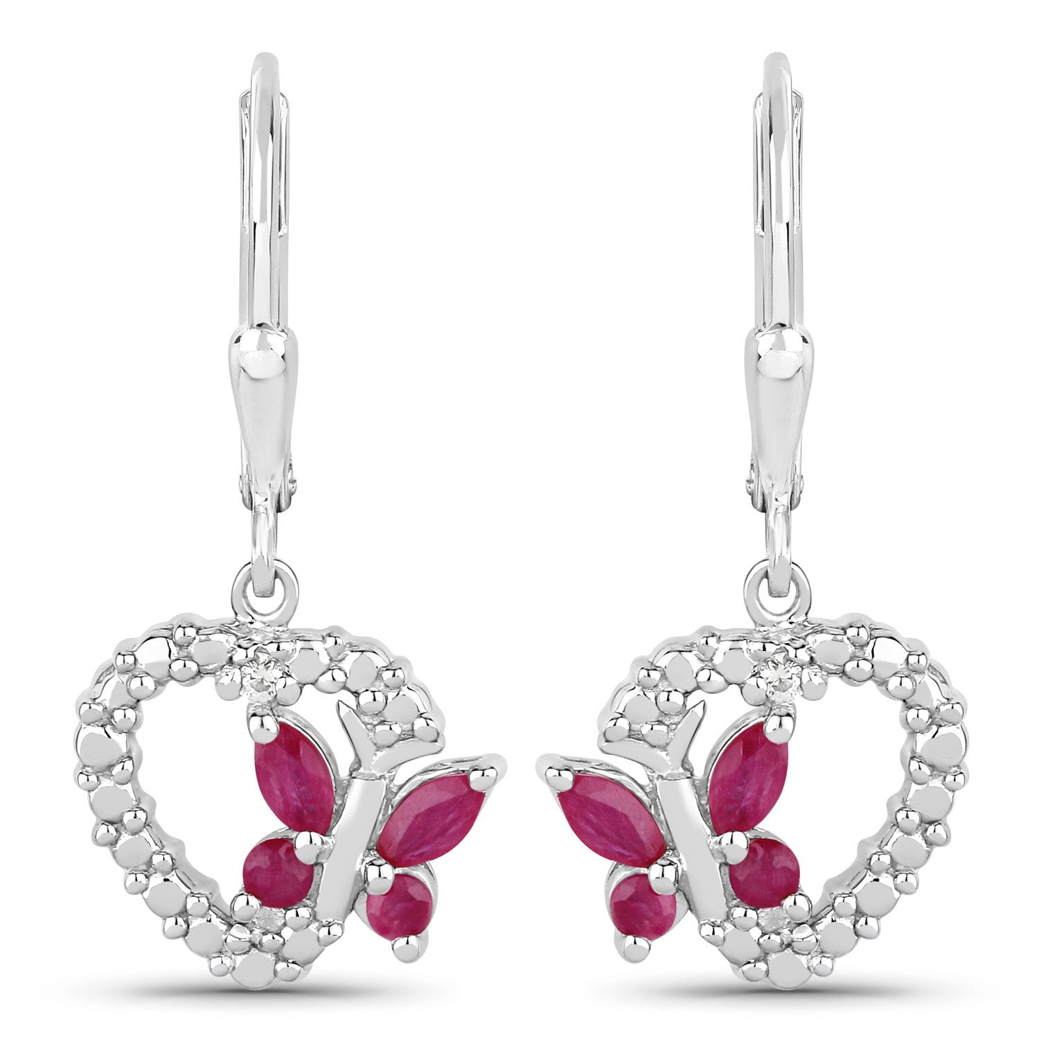 0.59 Carat Genuine Ruby and Created White Sapphire .925 Sterling Silver Earrings  DestGlow