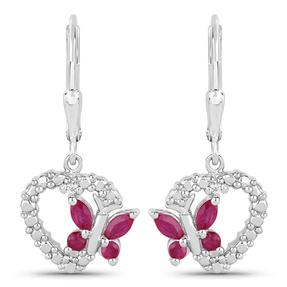 0.59 Carat Genuine Ruby and Created White Sapphire .925 Sterling Silver Earrings  DestGlow