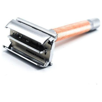 Parker 74R RG Rose Gold &amp; Satin Chrome Heavyweight Butterfly Open Safety Razor - DestGlow
