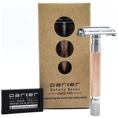 Parker 74R RG Rose Gold &amp; Satin Chrome Heavyweight Butterfly Open Safety Razor by Pasteur Pharmacy
