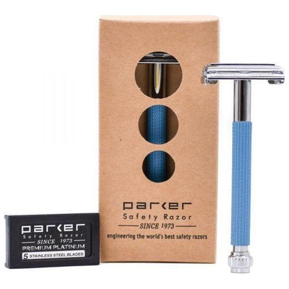 Parker 29L Blue Long Handle Butterfly Open Safety Razor by Pasteur Pharmacy
