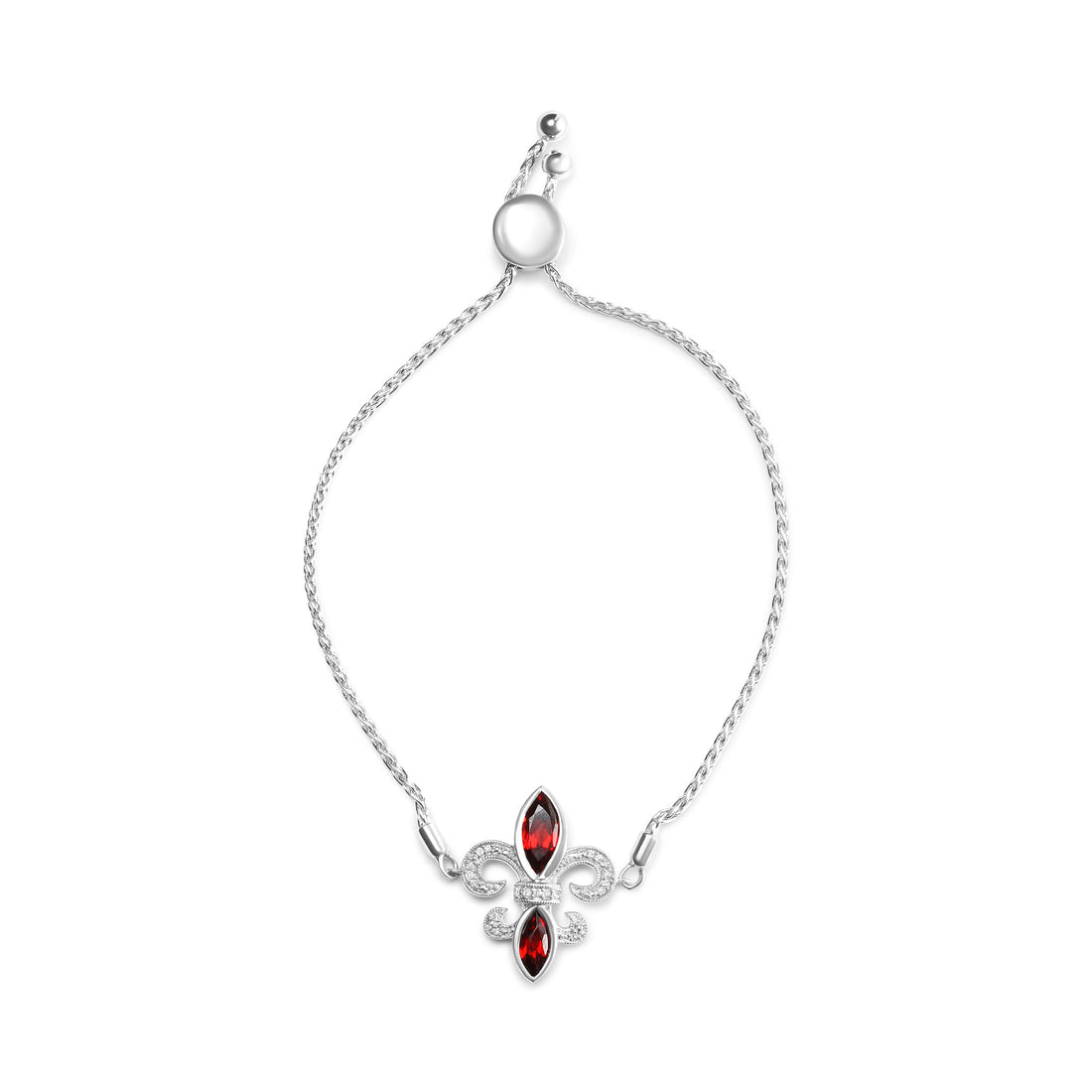 .925 Sterling Silver Marquise Garnet and Diamond Accent Lariat 4â€-10â€ Fleur De Lis Adjustable Bolo Bracelet (H-I Color, SI1-SI2 Clarity) by Bids.com
