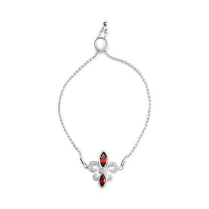 .925 Sterling Silver Marquise Garnet and Diamond Accent Lariat 4â€-10â€ Fleur De Lis Adjustable Bolo Bracelet (H-I Color, SI1-SI2 Clarity) by Bids.com