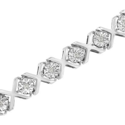 .925 Sterling Silver 1/4 Cttw Miracle Set Diamond "X" Link Bracelet (I-J Color, I3 Clarity) - 7.25" by Bids.com