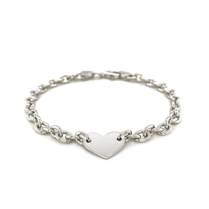 Sterling Silver Rhodium Plated Chain Bracelet with a Flat Heart Station by Bids.com