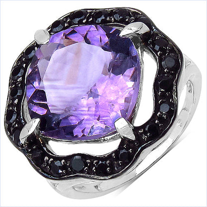 6.09 Carat Genuine Amethyst &amp; Black Spinel .925 Sterling Silver Ring by Bids.com