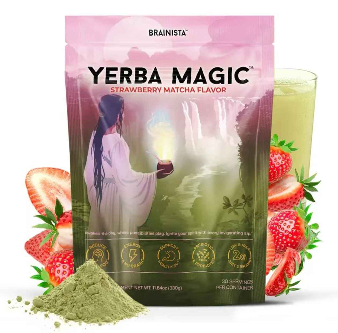 Yerba Mate Instant Tea Powder, 3-in-1 Super Drink - Clean Energy, Brain Fog Buster, and Gut Health Powered by Nootropics, Prebiotics and Probiotics | Yerba Magic Peach Mango 30 Servings