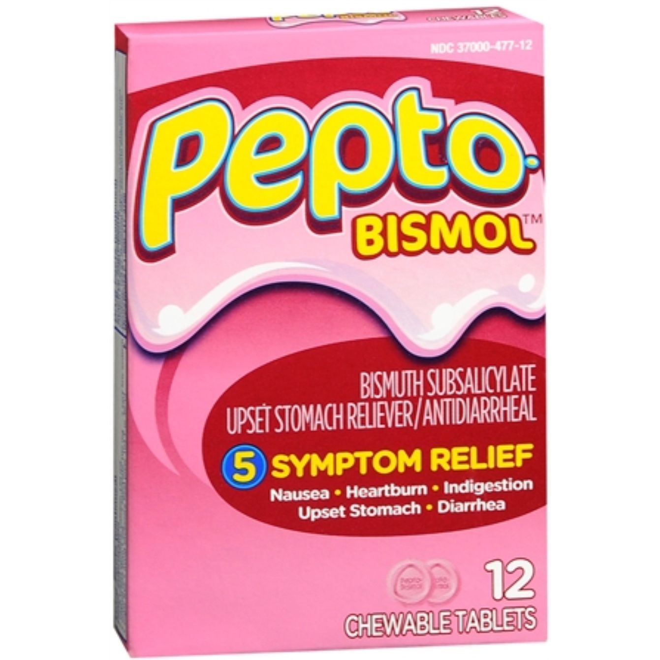 Pepto Bismol Chewable Tablets Upset Stomach Reliever/Antidiarrheal 12Ea by Pasteur Pharmacy