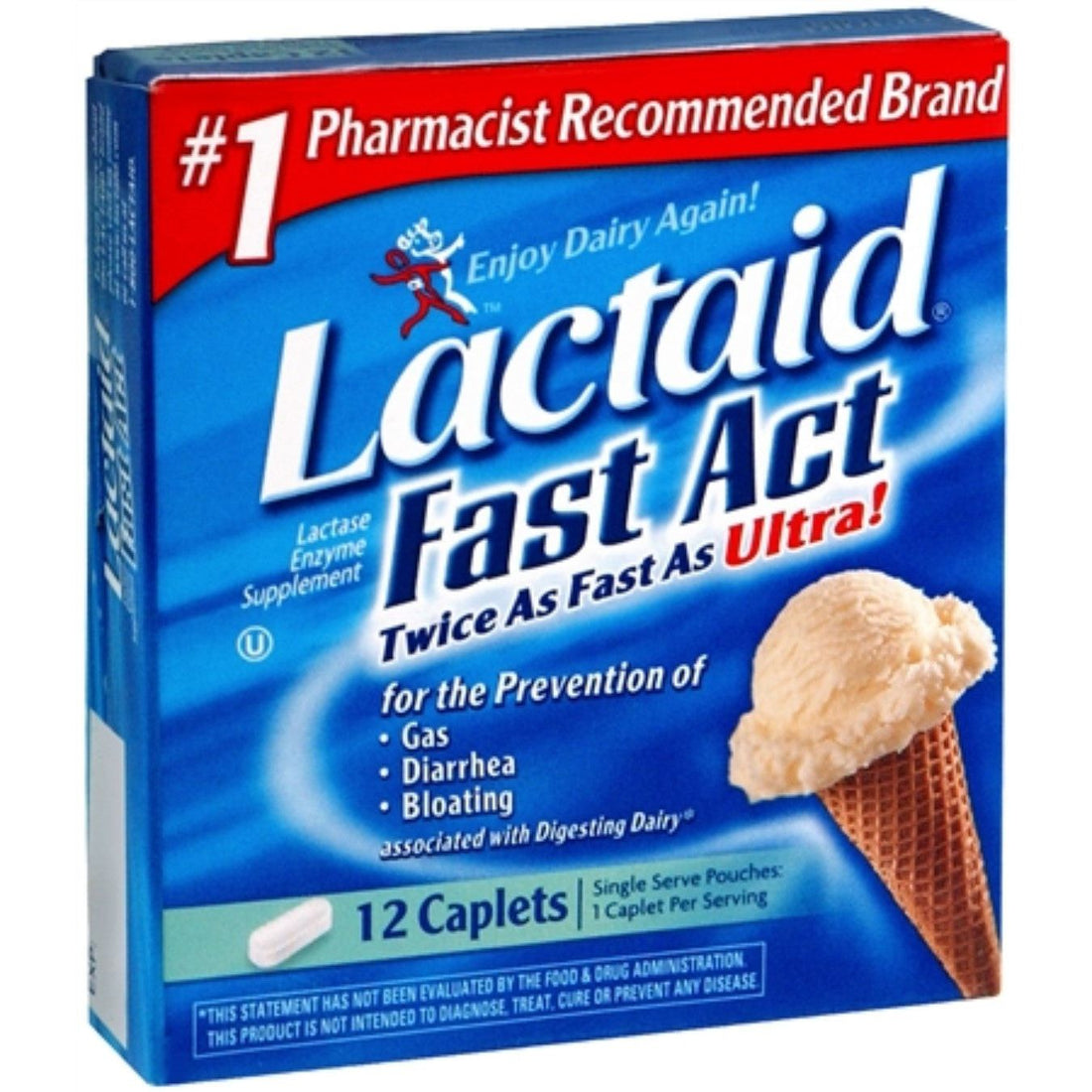 Lactaid Fast Act Lactose Intolerance Relief Caplets With Lactase Enzyme, 12 Travel Packs Of 1-ct. (Packaging May Vary) 