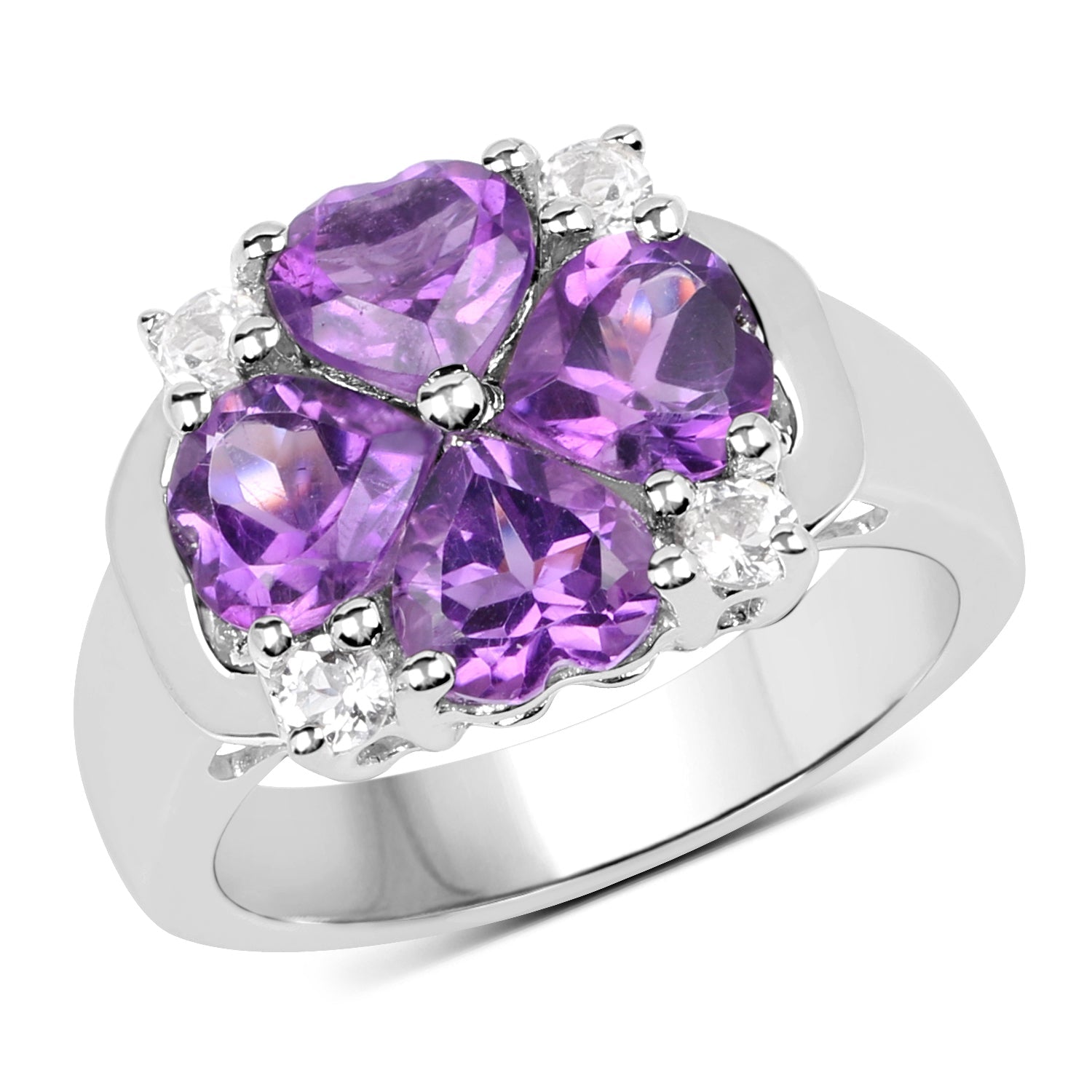 3.12 Carat Genuine Amethyst and White Topaz .925 Sterling Silver Ring  DestGlow