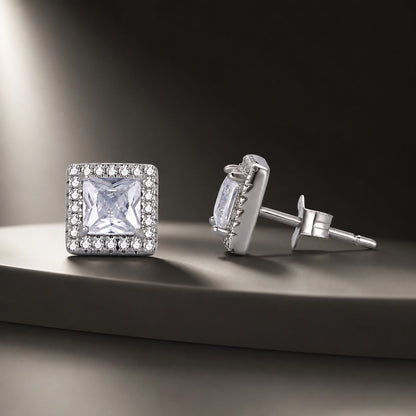 925 Sterling Silver Earrings with Pavé Setting CZ and Platinum Plating.  DestGlow