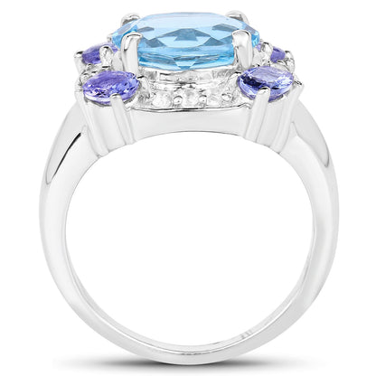 4.13 Carat Genuine Swiss Blue Topaz, Tanzanite &amp; White Topaz .925 Sterling Silver Ring by Bids.com