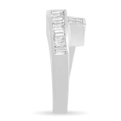 14K White Gold 1 1/2 Cttw Invisible-Set Princess and Channel-Set Baguette Diamond Geometric Bypass Ring Band (G-H Color, SI2-I1 Clarity) - Ring Size 7 by Bids.com
