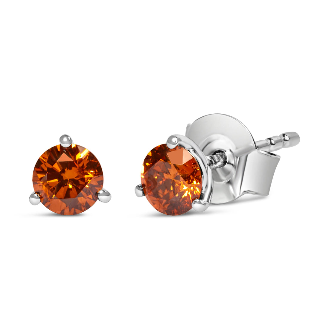 14K White Gold 1/2 Cttw Lab-Grown Round Brilliant-Cut Orange Diamond Classic 3-Prong Martini set Stud Earrings (Orange Color, VS1-VS2 Clarity) by Bids.com